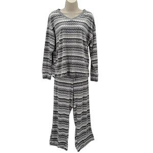 Nautica Womens Gray White Geometric Print Soft Fleece V Neck Pajama Set Size M